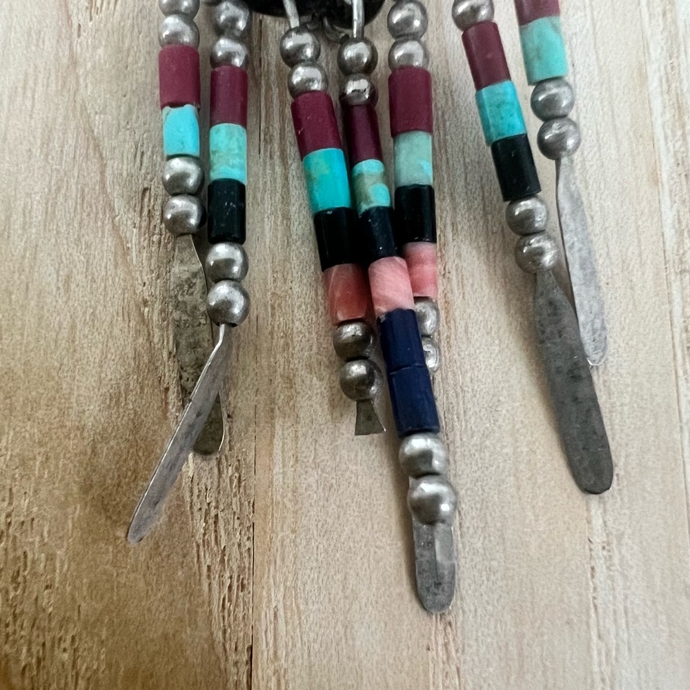 QT Sterling silver Native American dangle fringe Southwestern earrings on posts - Picture 4 of 10